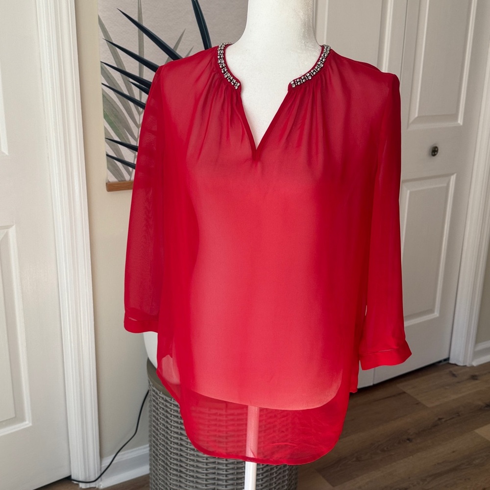 Liz Claiborne Vibrant Red Sheer Top
